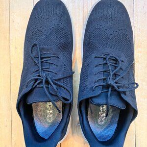 Men's Orthofeet Black Wingtip Size 10M, Slip-on Breathable Dress Shoes